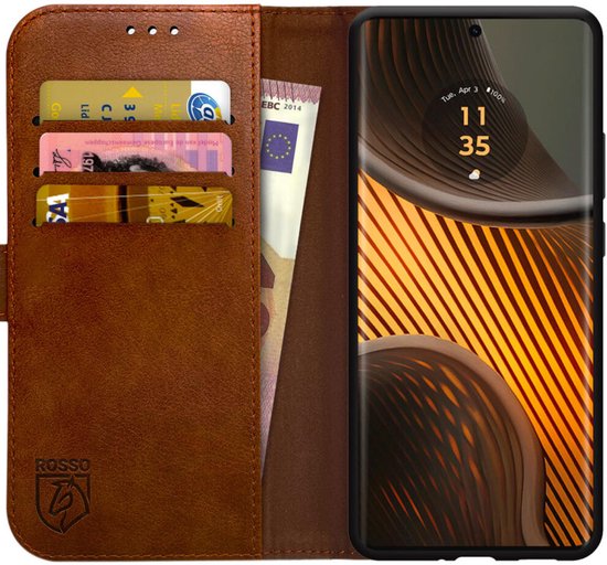 Element Rosso adapté au Motorola Edge 50 Ultra | Étui portefeuille | Étui portefeuille | 3 passes | Fermeture magnétique | Fonction de support | Marron