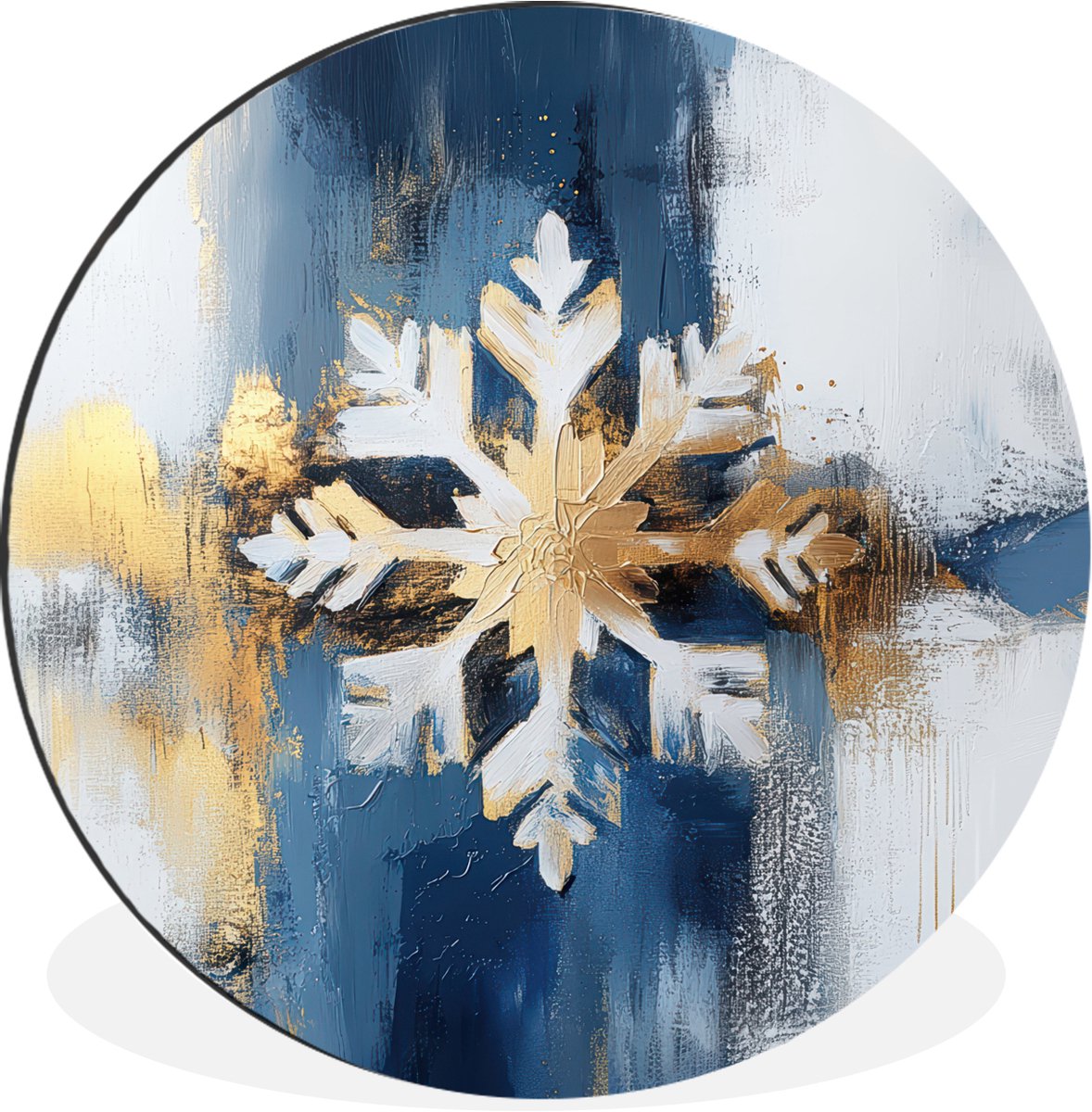 WallCircle Wandcirkel - Muurcirkel - Abstract - Winter - Sneeuwvlok - Sneeuw - Goud - Aluminium - Dibond - 60x60 cm - Binnen en Buiten