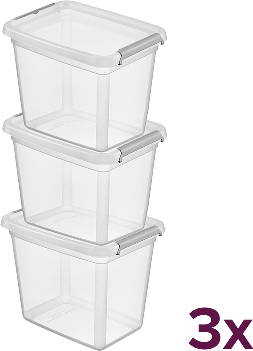 Orplast stevige opbergbox 20 liter (voordeelbundel) - basestore - Transparant - Stapelbaar | Nestbaar | Met deksel - Opbergbox met deksel - Opslagbak - Opslagbox- Opbergbak