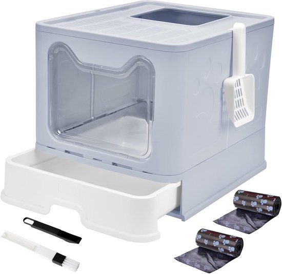 YITAHOME Kattenbak Met Kap En Deksel - Grijs, Inclusief Schep En Mat, Gemakkelijk Schoon Te Maken