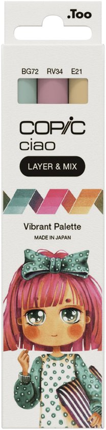 Palette vibrante Copic Ciao « LAYER & MIX », 3 pièces, Bush, Rose foncé, Jaune, Pointe biseautée/pinceau, Ronde, Encre à base d'alcool, Adulte/Enfant
