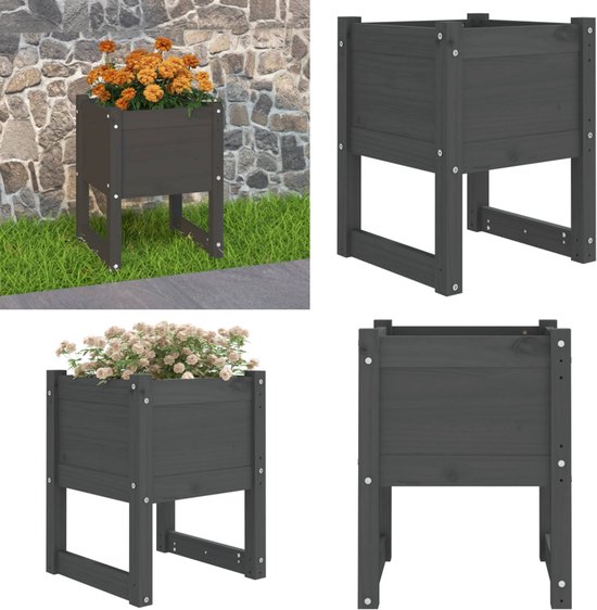 Foto: Vidaxl plantenbak 40x40x52 5 cm massief grenenhout grijs plantenbak plantenbakken verhoogde plantenbak kweekbak