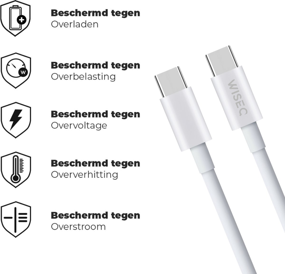 USB-C naar USB-C kabel 2m set 2x 100W snellader datakabel voor laptop tablet smartphone wit - Afbeelding 5