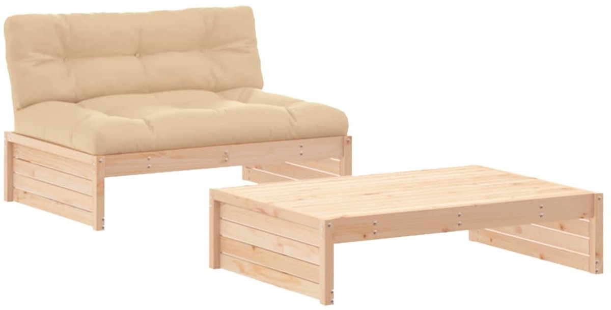 The Living Store 2-delige Loungeset met kussens massief grenen - Loungeset - Tuinset - Buitenmeubilair - Hout - Grenenhout