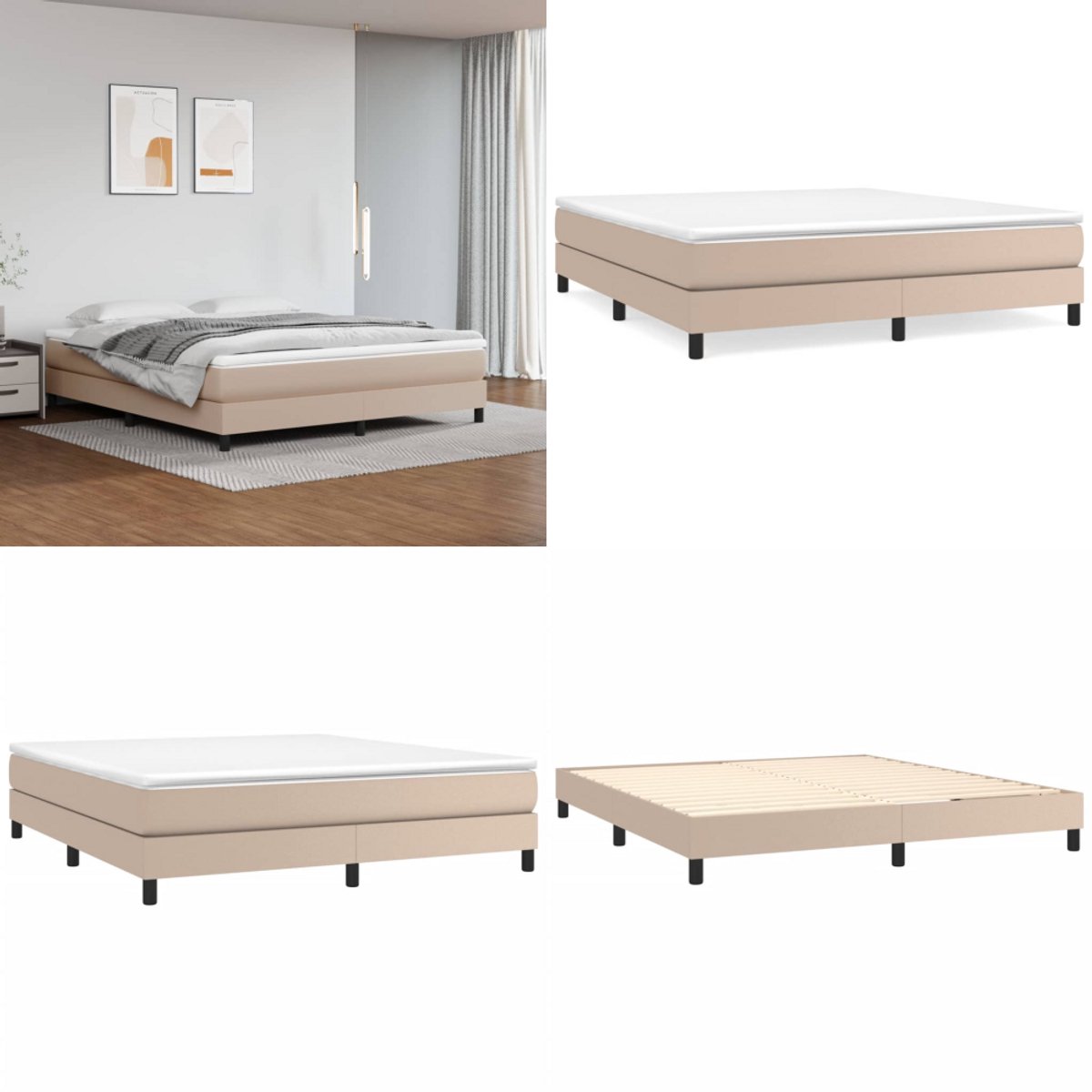 vidaXL - Boxspring - bed - stof - crèmekleurig - 140x200 - cm