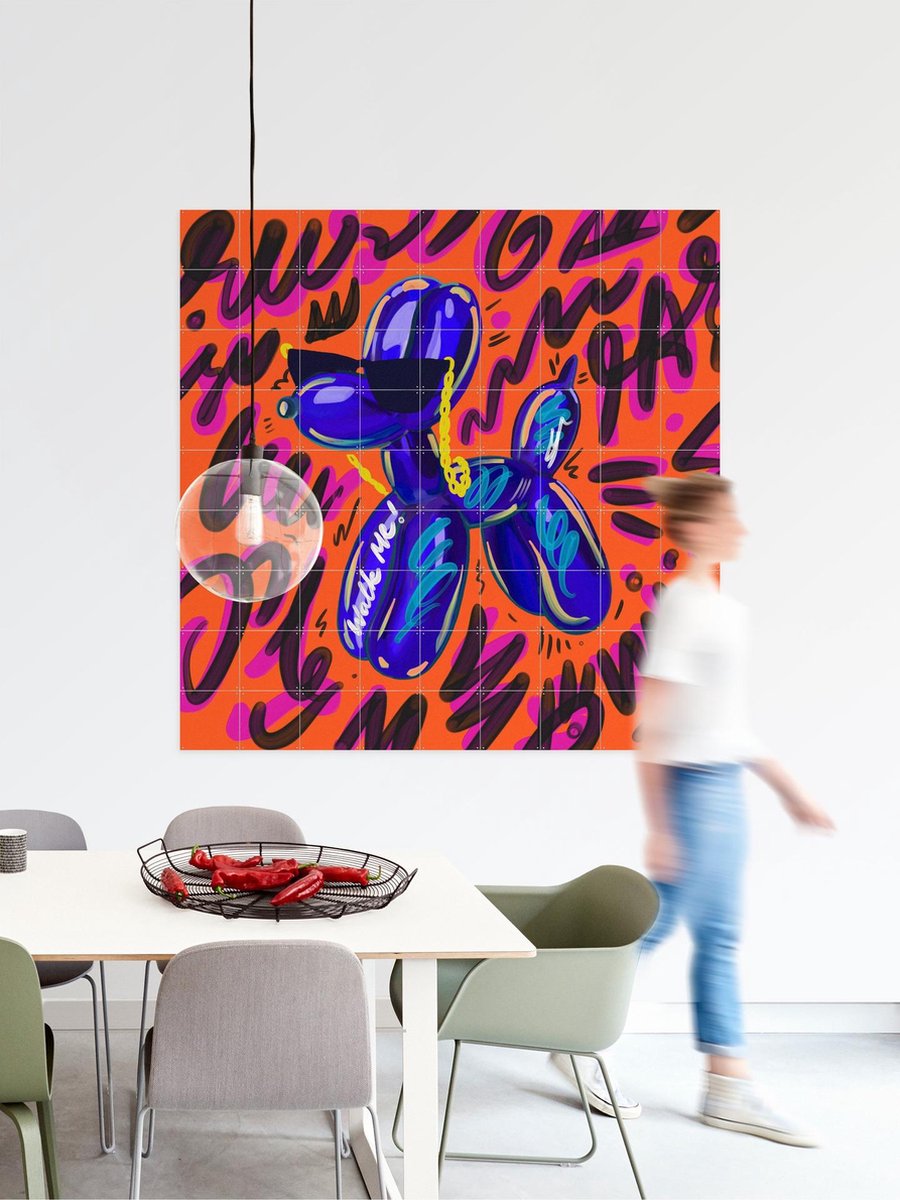 IXXI Balloon Dog - Orange, Pop-art by Tadej - 100 x 100 cm - Gratis ophangtool - Grote wanddecoratie en posters - Speels, Kleurrijk, Pop art