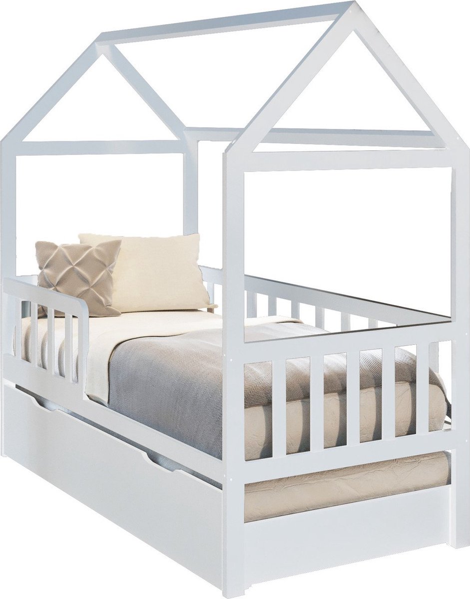 Viking Choice Bedhuis Peuterbed 160x80 cm - Wit Houten Kinderbed met Bedlade & Logeerbed