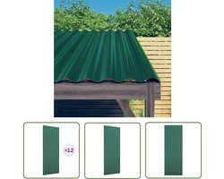 The Living Store Dakpanelen 12 st 100x36 cm gepoedercoat staal groen - Dakpanelen - Dakbedekking - Metaaldak - Golfplaten - Carportdak