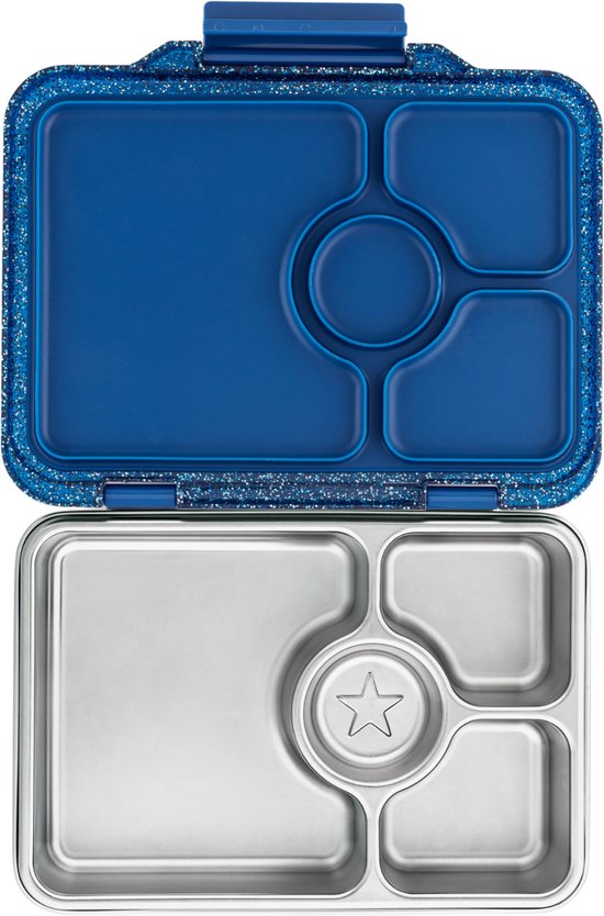 Yumbox Prêt RVS - 4 compartiments - Bento lunch box étanche - matériaux durables et de qualité alimentaire - Twilight Blauw Glitter