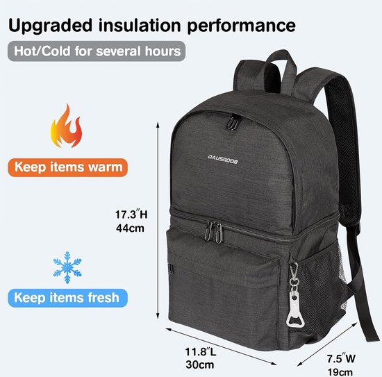 27 liter koelrugzak, 2-in-1 isolerende tas, grote koeltas, thermische rugzak, lekvrije rugzak met koelvak, perfect voor picknicks, stranduitstapjes, wandelen, werken en familie-uitstapjes (24 blikjes) van Tourit — afbeelding 3