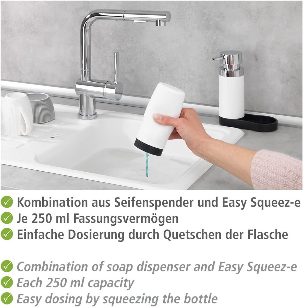 Station de vaisselle Easy Squeez-e blanche, combinaison de dtergent  rechargeable et... | bol