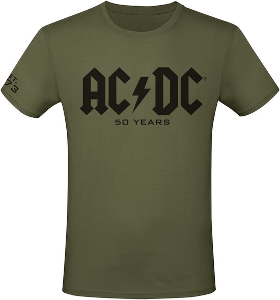 AC/DC 50 Years Logo T-shirt olijf M Katoen Heren - Band merch, Bands ...