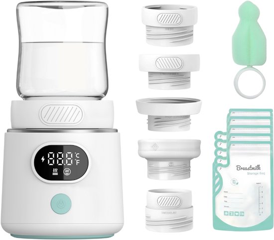 We Flow draagbare flessenwarmer - Compleet pakket inclusief opbergzakken en schoonmaak borstel - Baby melk fles verwarmer onderweg - Snelle verwarming - Draadloos en USB-C oplaadbaar - 4 Temperatuurniveaus