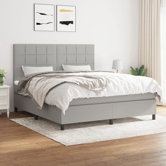 vidaXL Boxspring avec matelas Tissu Gris clair 180x200 cm - Boxspring - Sommiers - Lit - Meubles de couchage