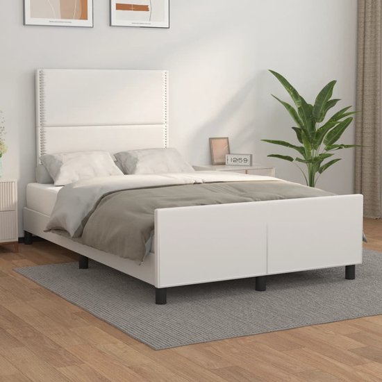 vidaXL Cadre de lit avec tête de lit Simili cuir Blanc 120x200 cm - Cadre de lit avec tête de lit - Encadrements de lit avec têtes de lit - Cadre de lit - Lit