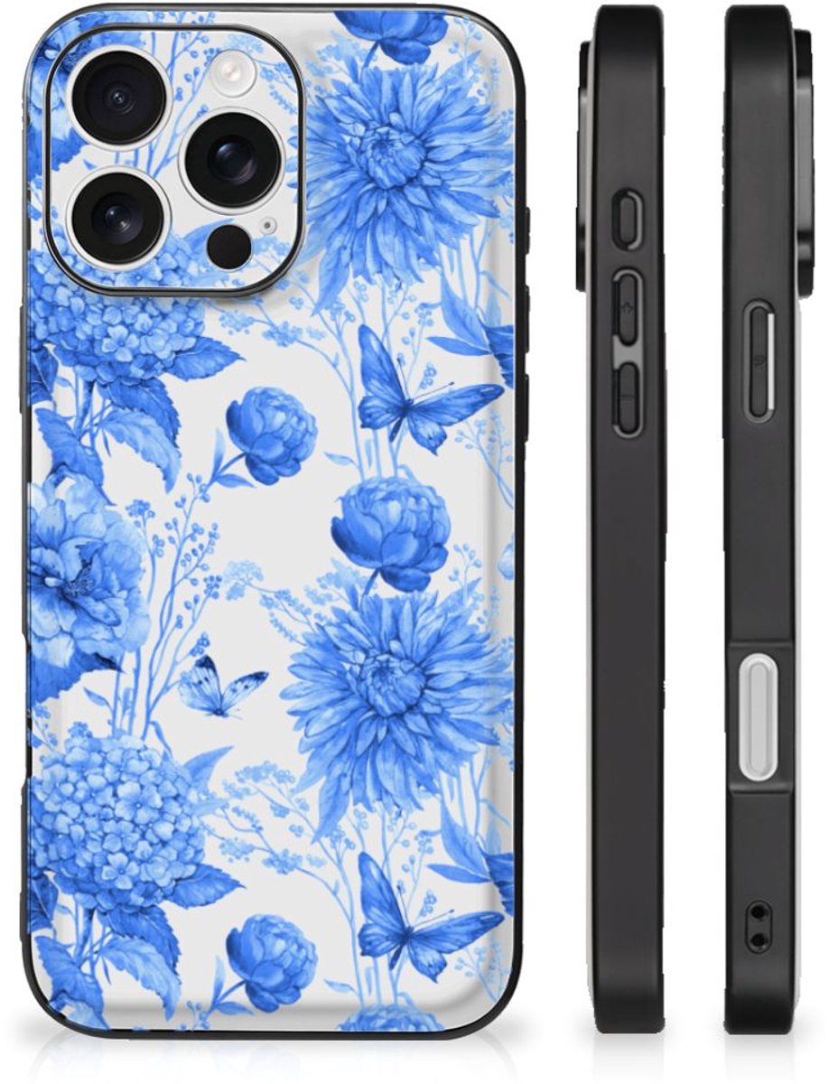Bloemen Hoesje voor iPhone 16 Pro Flowers Blue