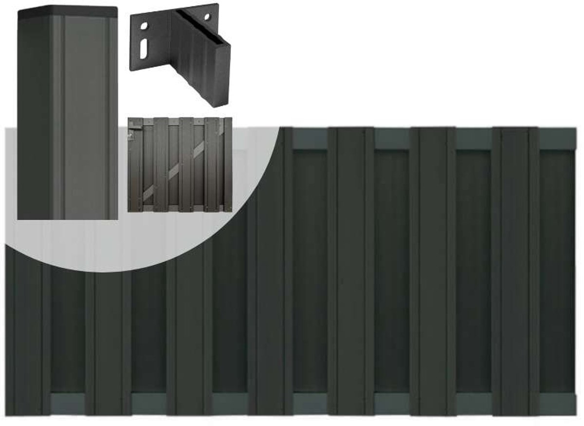 Tuinhek met poort set composiet Stijl antraciet met antraciet aluminium frame (4,88 mtr)