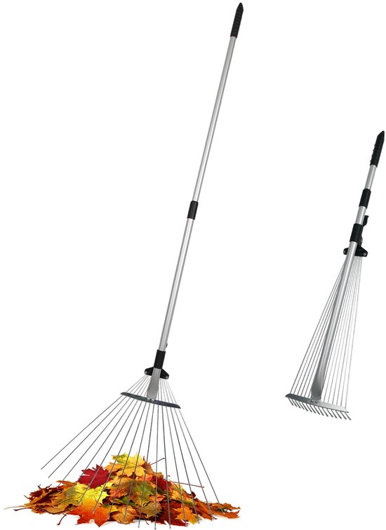 Râteau Télescopique En Métal, 160 Cm, Râteau à Feuilles Pliable Et Reglable Pour Nettoyage Des Pelouses Et Des Jardins Avec Manche Telescopique 72079099