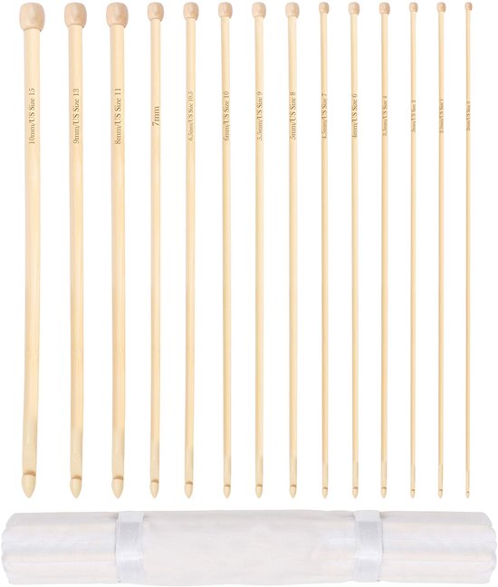 Curtzy Bamboe Tunesische Afghaanse Haak Brei Naalden (14 Maten) – Elke Haak Meet 35 cm- Maten 2 tot 10 mm – Tunesië Haken Voor Haak Projecten – Beginners tot Experts