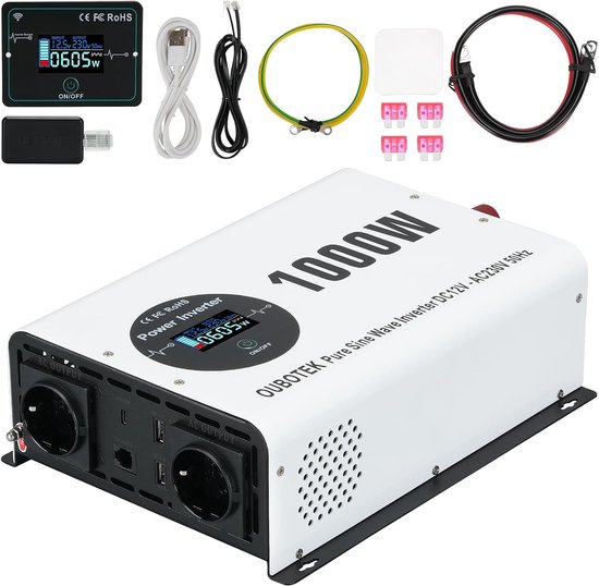 1000W Zuivere Sinus Omvormer 12V naar 230V met LCD Display en Draadloze Afstandsbediening