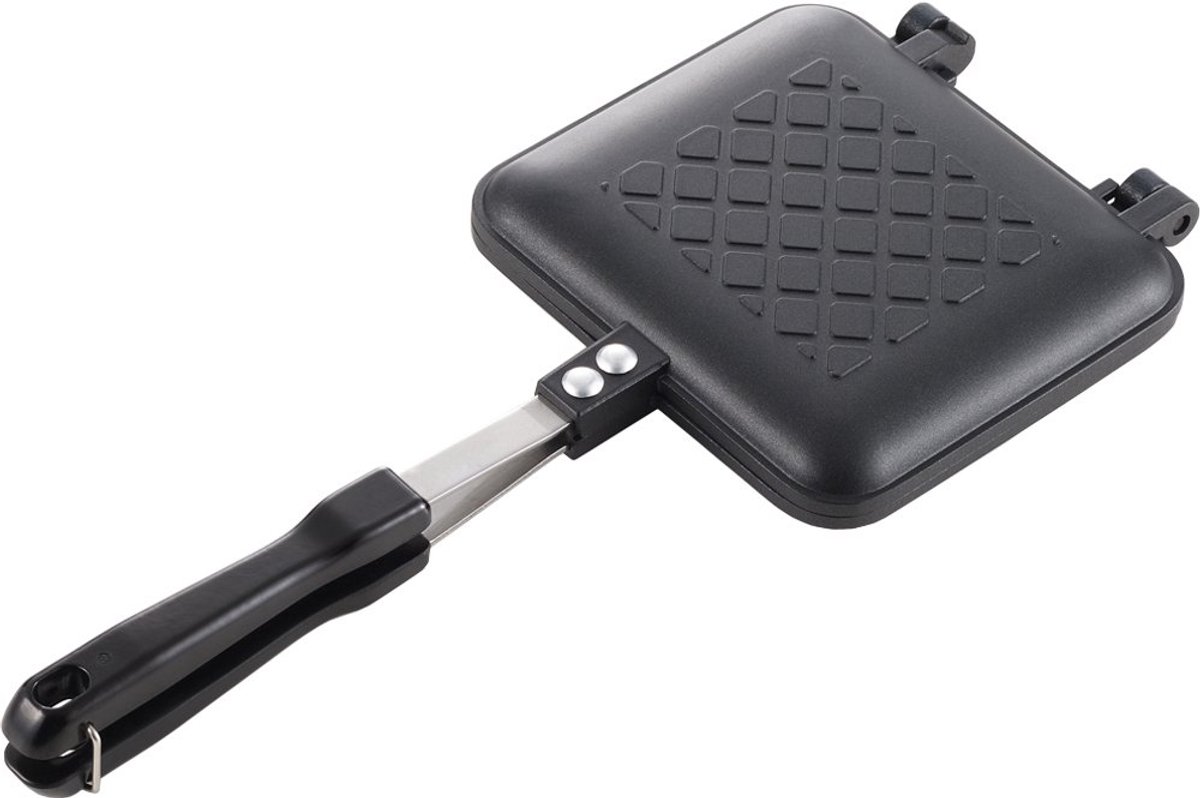 My Ninki ® Handige Enkele Sandwichmaker voor Knusse Gegrilde Broodjes, Geschikt voor Gasfornuis, Zwart, 35 cm Breedte