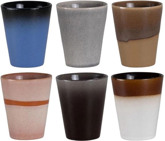 Studio Tavola Koffiekopjes / Koffiebekers Earth - 310 ml - Set van 6 - Aardewerk - Divers Geïnspireerd Ontwerp - Magnetron- en Vaatwasserbestendig