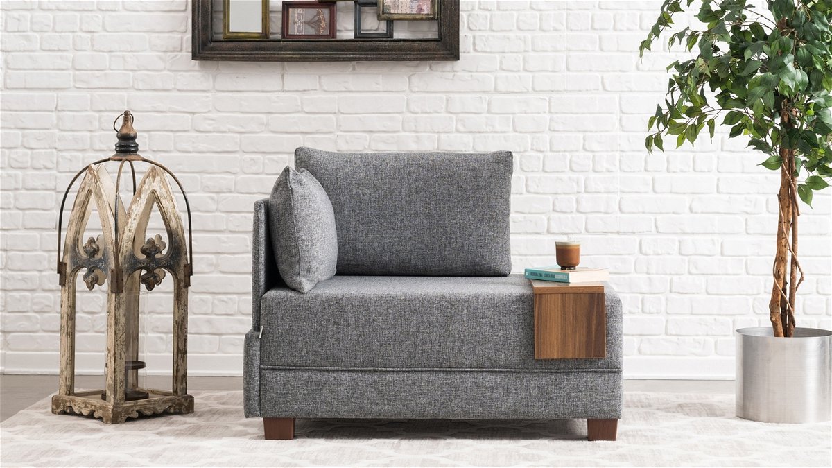 Dimehouse Moderne Fauteuil Grijs Stof Fly - Links - Met Houten Tafeltje - Stof - Modern