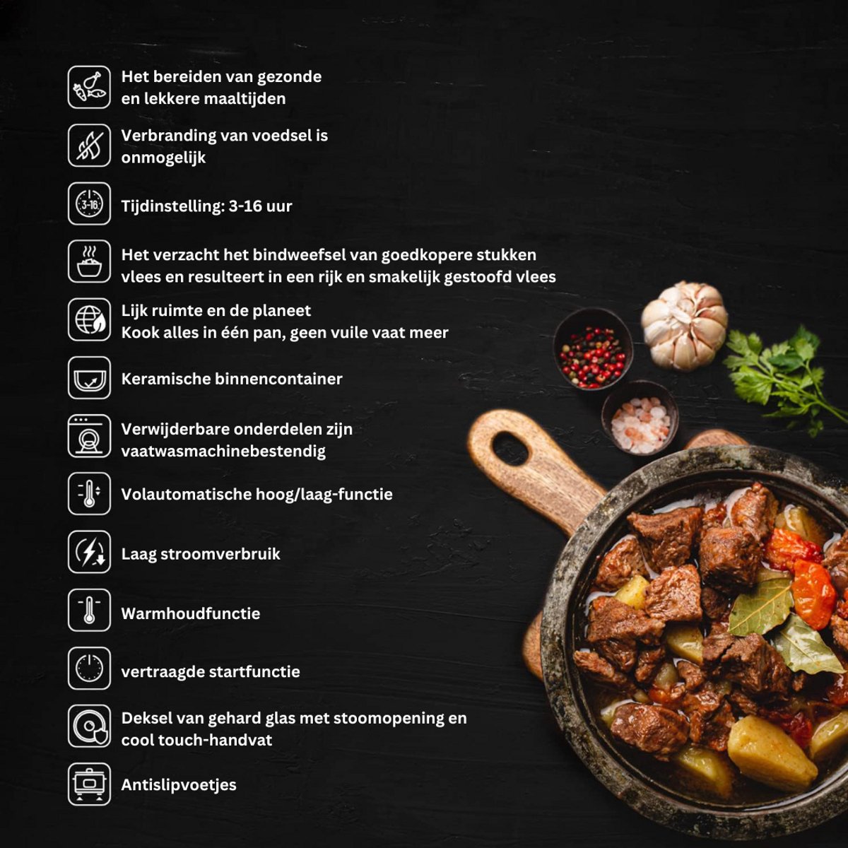 Afbeelding 2 van ApexArte® Slowcooker met Timer - Keramische Binnenpan - Hotpot - Zilver