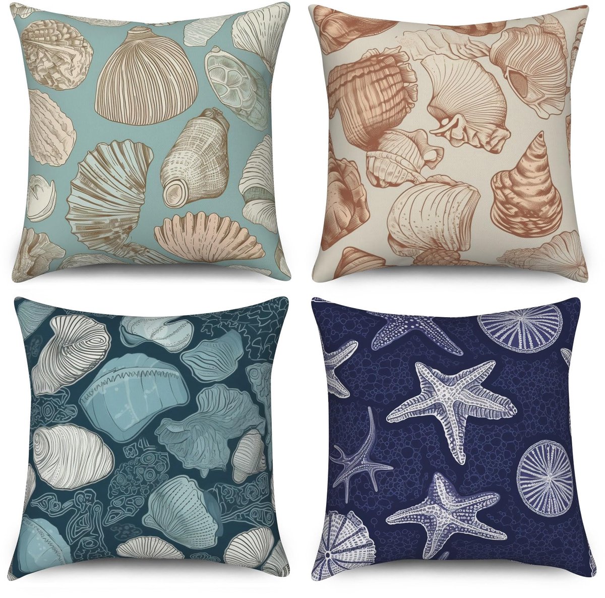 My Ninki ® Charmante Retro Oceaanschaal Kussenovertrekken Set van 4 voor Sierlijke Woonkamer Decoratie motief 10