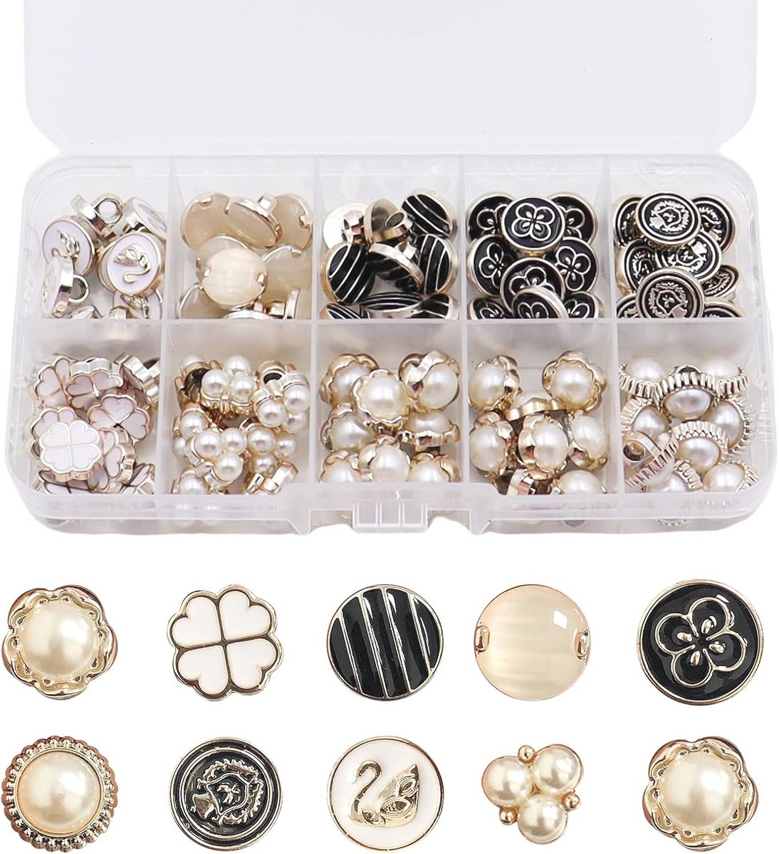 100 stuks Faux Imitatie Parel Knopen voor Kleding en Ambacht - Gouden Diamante Knopen voor DIY Projecten