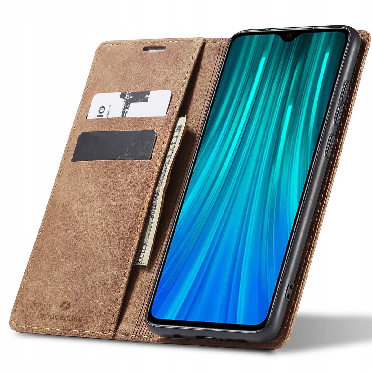 Spacecase Case Wallet Cover Voor Xiaomi Redmi Note 8 Pro Lichtbruin