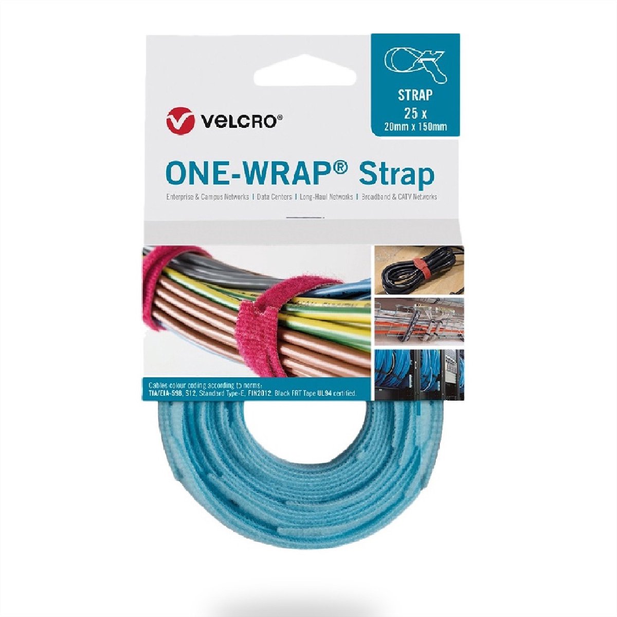 VELCRO® One Wrap® Strap - 20 mm x 230 mm - 25 stuks - Turquoise