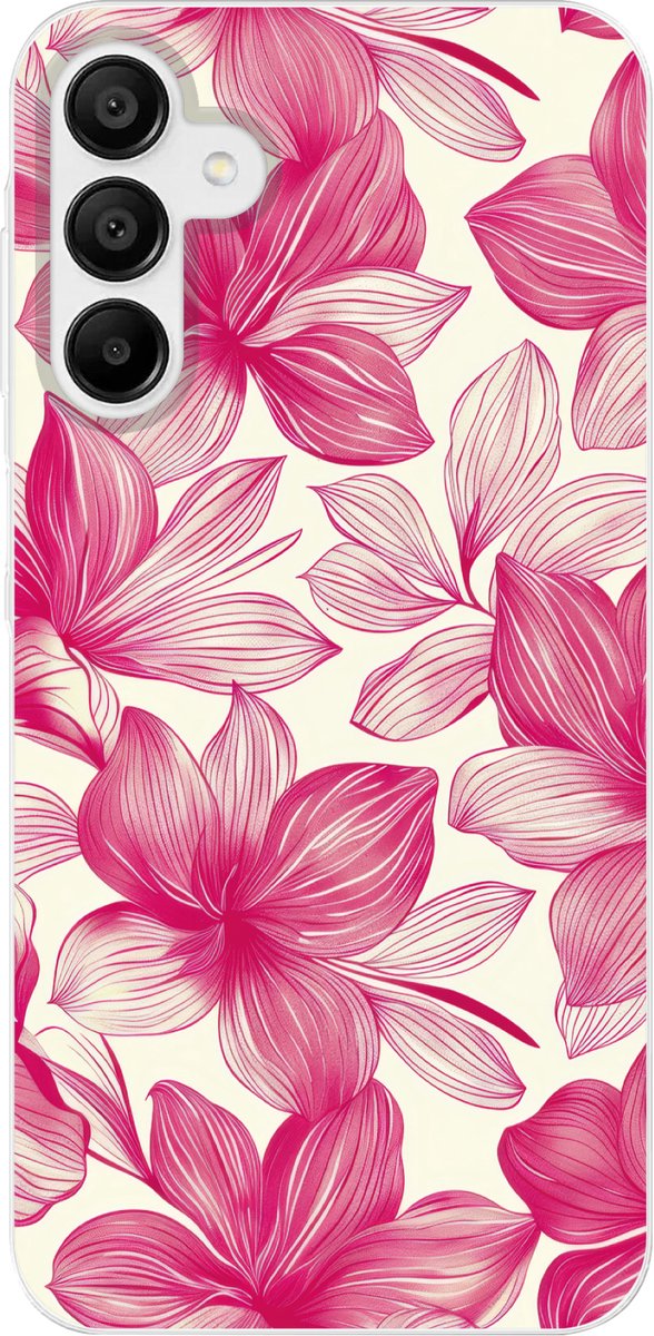 Telefoonhoesje Geschikt voor Samsung Galaxy A15 5G hoesje - Bloemen - Patroon - Roze - Wit - Siliconen Telefoonhoesje Telefoonhoesje