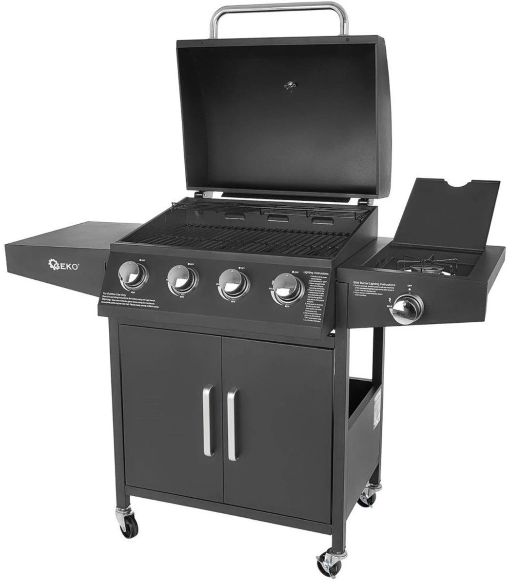 GEKO Gasbarbecue - 5 branders - krachtige 15kW - veelzijdig grillen - mobiel en stabiel