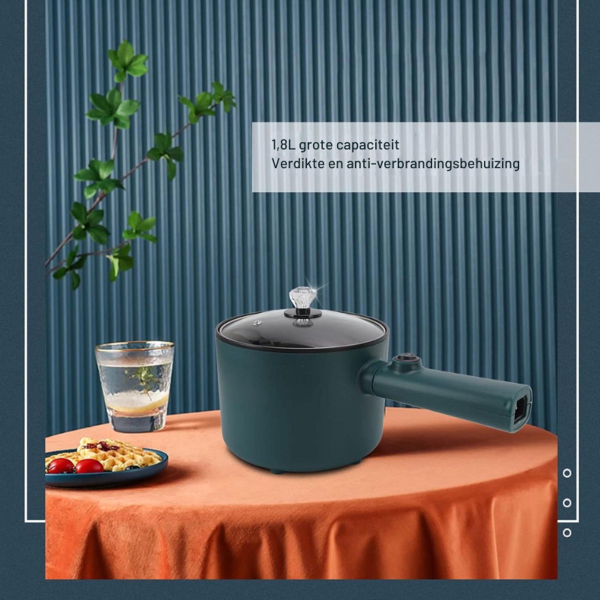 Afbeelding 2 van Elektrische Noodle Pot Multicooker 1,8L Met Deksel, Lange Handgreep Snelle Verwarming Inclusief Spatel & Eierkokerfunctie