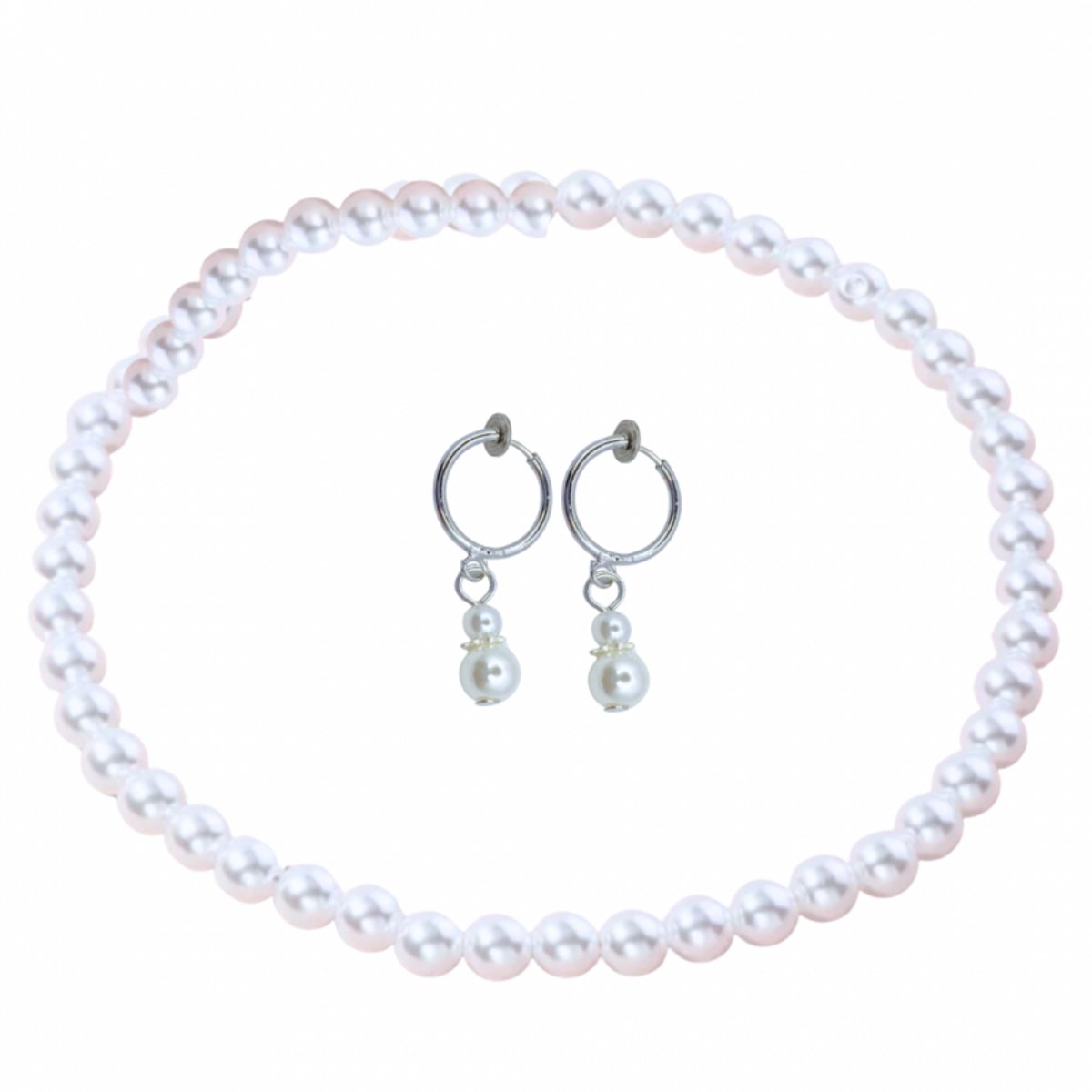 2-Delig- Parel- Ketting - Klem oorbellen- Nila synthetische - Charme Bijoux