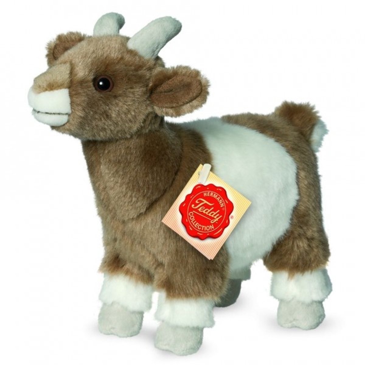 Hermann Teddy Knuffeldier Geit - zachte pluche stof - premium knuffels - bruin/wit - 22 cm