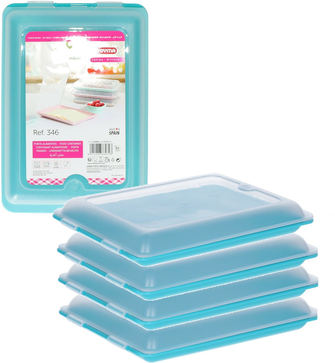 Toyma Vleeswarendoos - 5x - blauw - kunststof - 24,5 x 17 x 4 cm - vershouddoos / kaasdoos