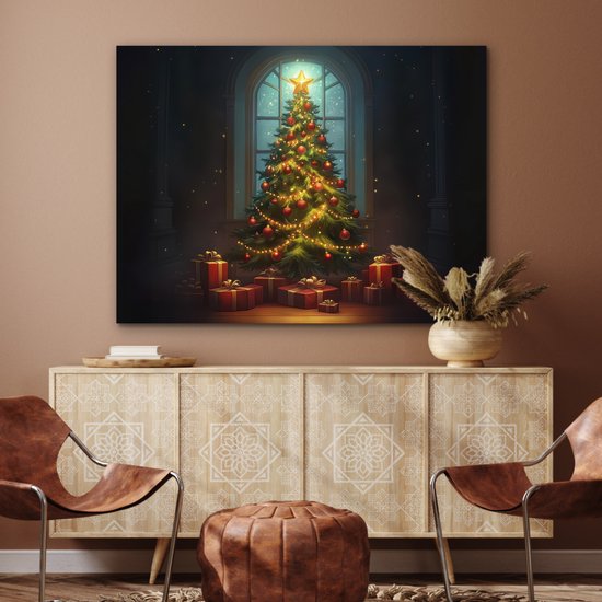 Tableau aluminium 120x90 cm - Décoration murale métal - Sapin de Noël - Cadeau - Noël - Hiver - Décoration murale métal salon - Décoration industrielle - Photo sur dibond - Accessoires industriels chambre