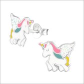 Aramat jewels ® - Kinder oorbellen unicorn eenhoorn 925 zilver multikleur 11mm x 9mm