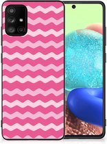 Smartphone Hoesje Geschikt voor Samsung Galaxy A71 Bumper Hoesje met Zwarte rand Waves Pink