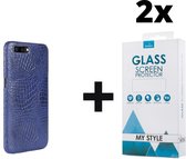 Backcover Slangenprint Fashion Hoesje iPhone 8 Plus Blauw - 2x Gratis Screen Protector - Telefoonhoesje - Smartphonehoesje