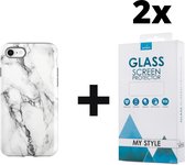 Backcover Marmerlook Hoesje iPhone 8 Wit - 2x Gratis Screen Protector - Telefoonhoesje - Smartphonehoesje