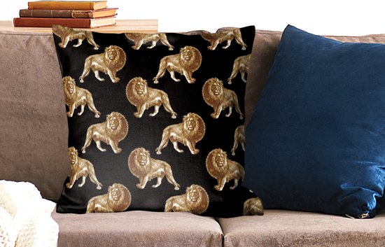 Coussins Coussins décoratifs - Oreillers Salon - 60x60 cm - Motifs - Lion - Or - Zwart