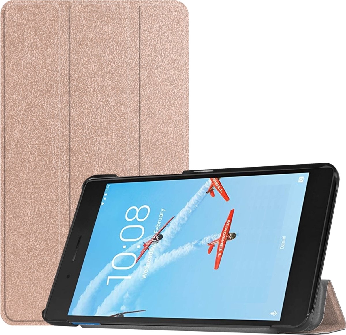 Mobigear Tablethoes geschikt voor Lenovo Tab E7 Hoes | Mobigear Tri-Fold Bookcase - Roségoud