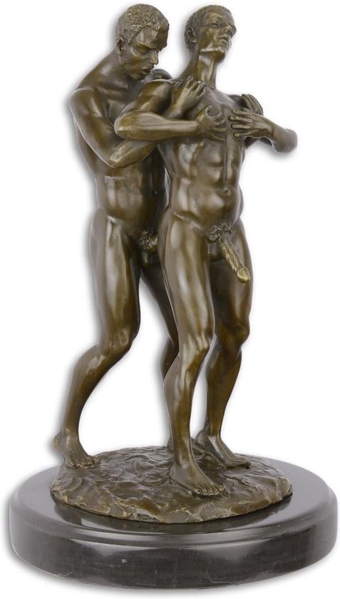 Een Erotisch Bronzen Beeld Twee Mannelijke Naakten 18x18x31 cm