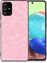 Hoesje Geschikt voor Samsung Galaxy A71 Telefoonhoesje met Zwarte rand Witte Bloemen