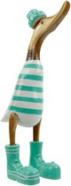 Houten eend streep hoed en schoen turq. M - Hout - 35x17x10 cm - Turquoise - India - Sarana - Fairtrade