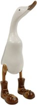 Beelden - Eend wit bruine laarsjes - Hout - Wit - 40x14x14 cm - Indonesie - Sarana - Fairtrade