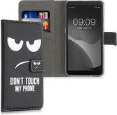 kwmobile telefoonhoesje voor Alcatel 1B (2020) - Hoesje met pasjeshouder in wit / zwart - Don't Touch My Phone design